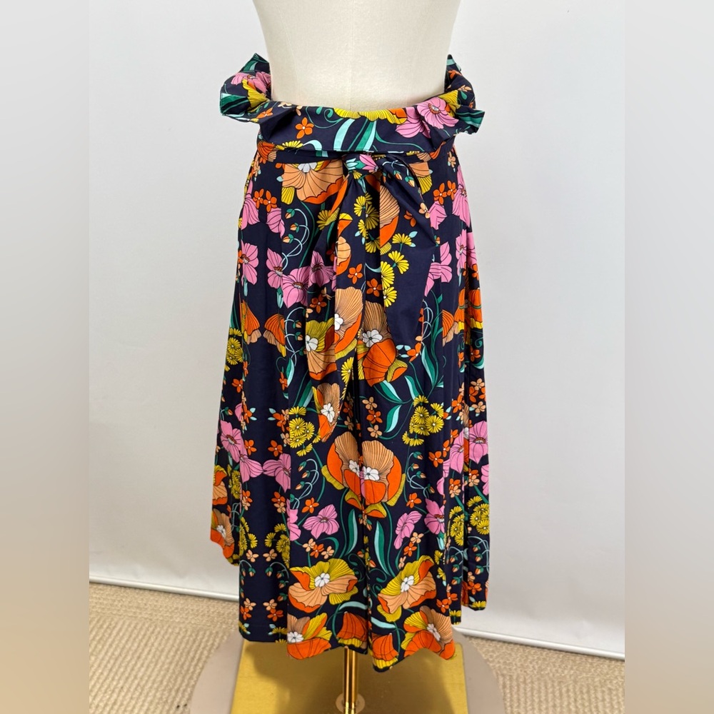 COREY LYNN CALTER Navy with bright floral pattern pleated A line skirt size M - Picture 7 of 12
